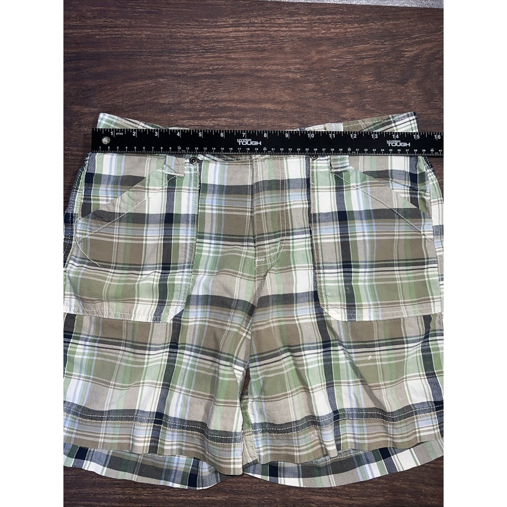 Faded Glory Stretch Y2K Womens Plaid Shorts Size 8 Green Blue - Picture 7 of 8